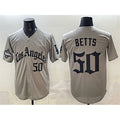 Los Angeles Dodgers #50 Mookie Betts Grey BUTLER LA Gothic Style With 2025 World Series Champions Patch Limited Stitched Jersey