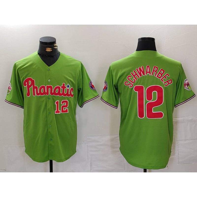 Philadelphia Phillies #12 Kyle Schwarber Number Green BUTLER With Patch Stitched Cool Base Jersey