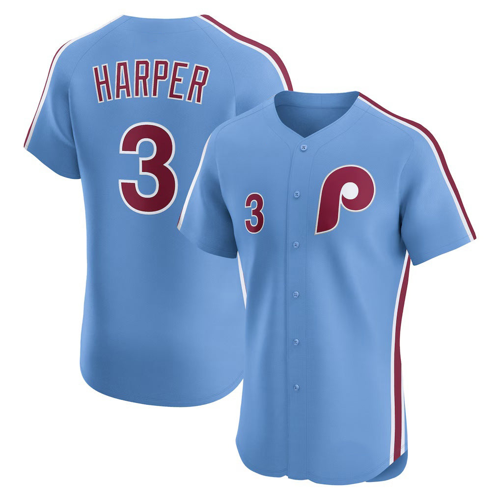 Philadelphia Phillies #3 Bryce Harper Light Blue BUTLER Alternate Elite Jersey