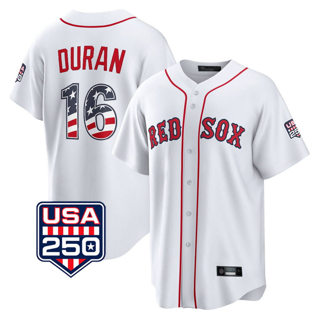 Boston Red Sox #16 Jarren Duran Player White BUTLER USA 250 Fourth of July Home Game Stitched Jerseys