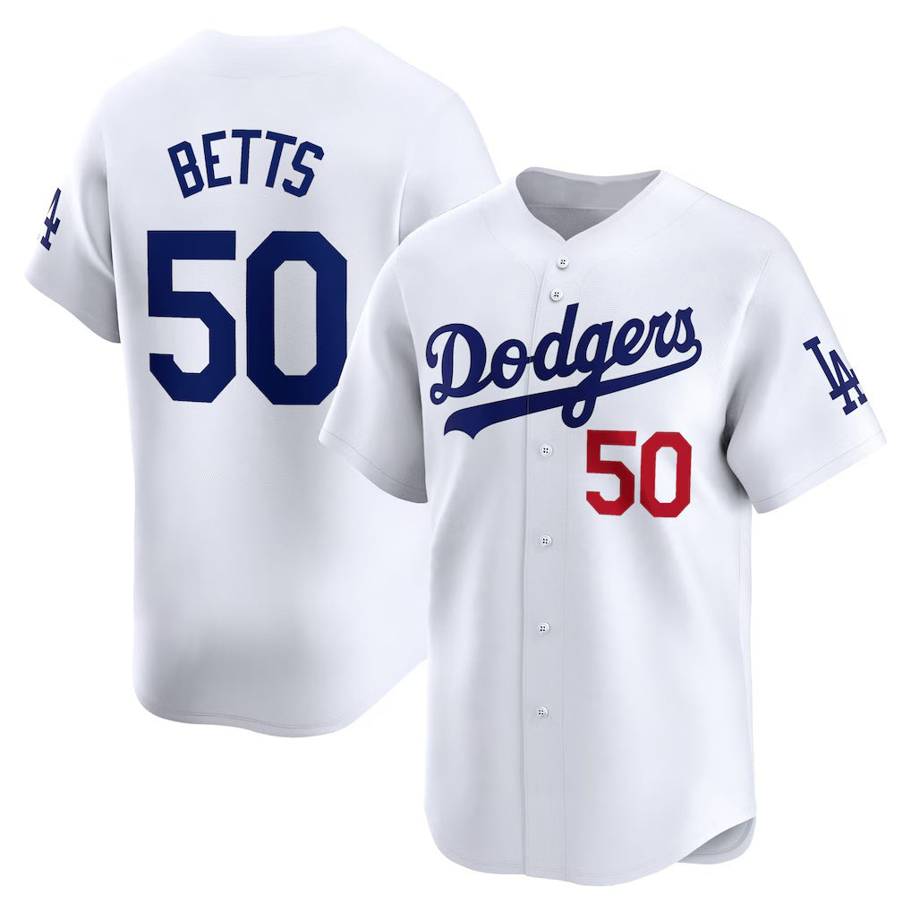 Los Angeles Dodgers #50 Mookie Betts White BUTLER Home Limited Player Jersey