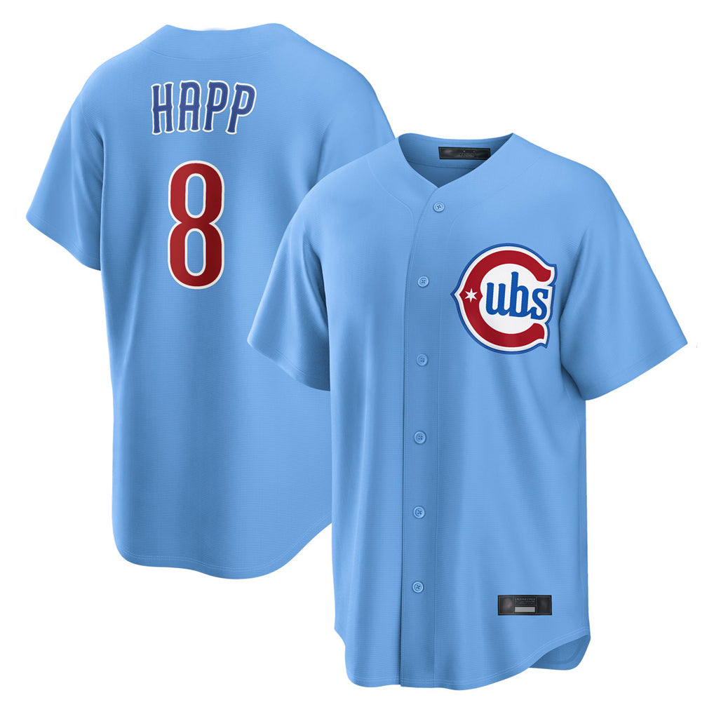 Chicago Cubs #8 Ian Happ Player Light Blue BUTLER Home Game Stitched Jerseys