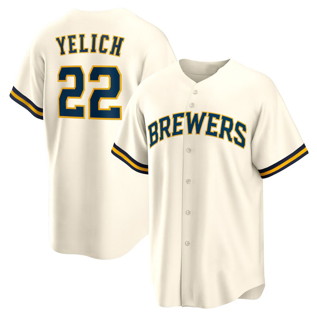 Milwaukee Brewers #22 Christian Yelich White BUTLER Home Replica Jersey