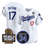 Los Angeles Dodgers #17 Shohei Ohtani White BUTLER 2024 World Series With Fernando Memorial Patch Limited Stitched Jersey 2