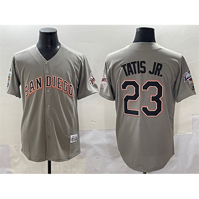 San Diego Padres #23 Fernando Tatis Jr. Gray BUTLER Fashion Throwback With Patch Cool Base Stitched Jersey
