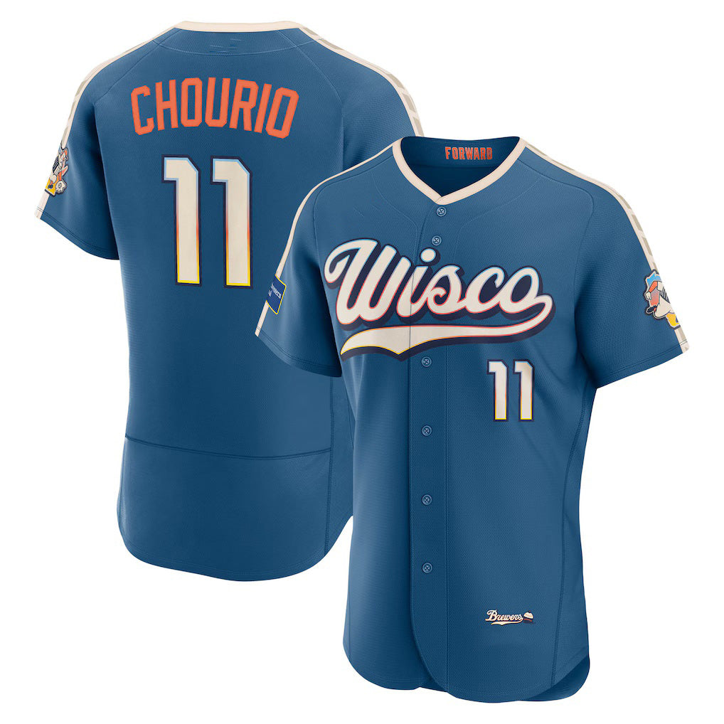 Milwaukee Brewers #11 Jackson Chourio Mineral Blue BUTLER 2026 City Connect Authentic Sponsor Patch Jersey