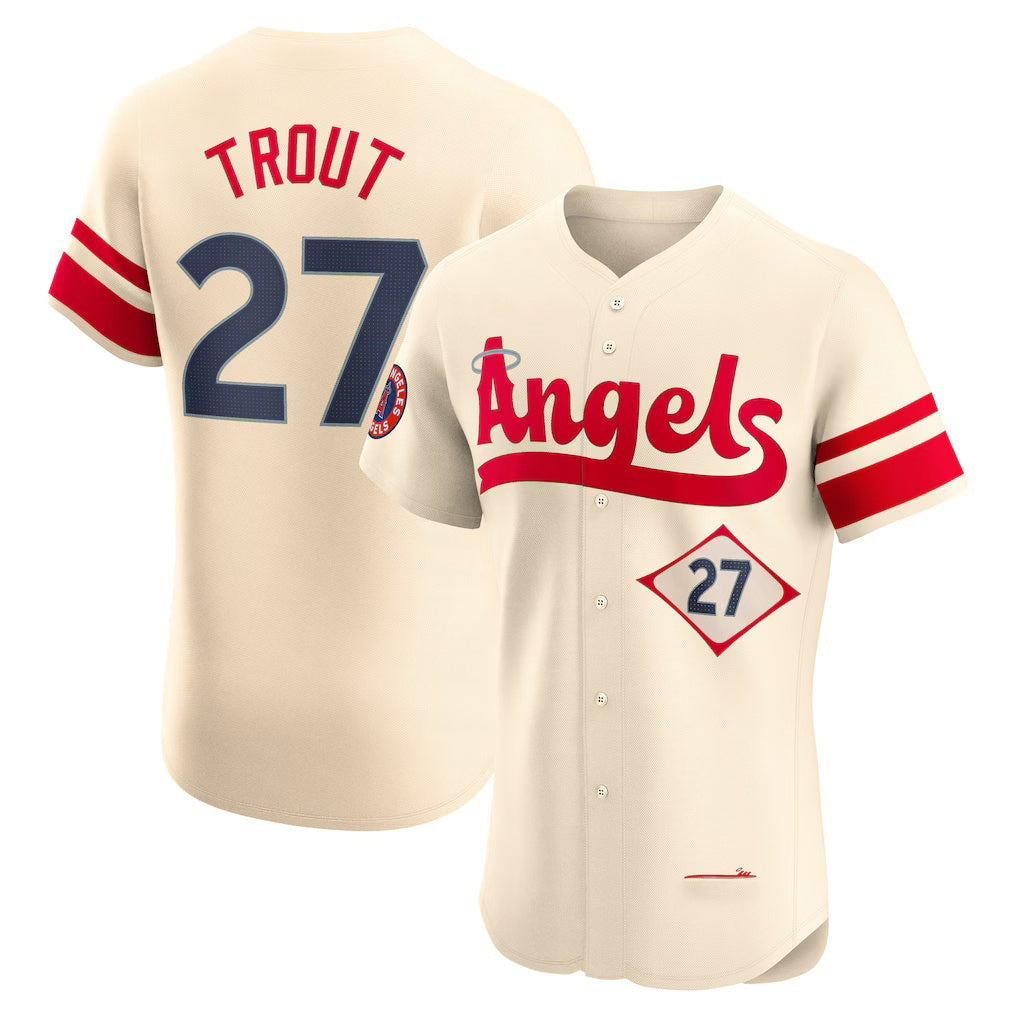 Los Angeles Angels #27 Mike Trout Cream BUTLER City Connect Elite Player Jersey