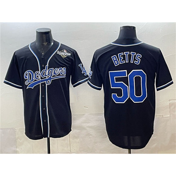 Los Angeles Dodgers #50 Mookie Betts Black BUTLER Fashion 2025 World Series Cool Base Stitched Jersey