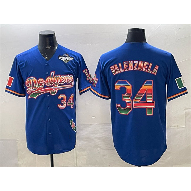 Los Angeles Dodgers #34 Fernando Valenzuela Royal BUTLER Mexico California Patch 2025 World Series Patch Stitched Jersey