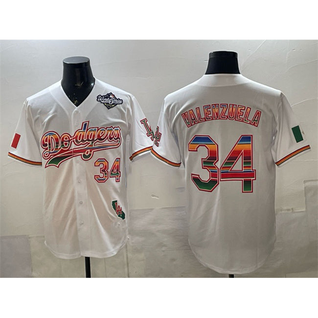 Los Angeles Dodgers #34 Fernando Valenzuela White BUTLER Mexico California Patch 2025 World Series Patch Stitched Jersey