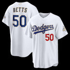 Los Angeles Dodgers #50 Mookie Betts White BUTLER 2026 Gold Collection Stadium Jersey