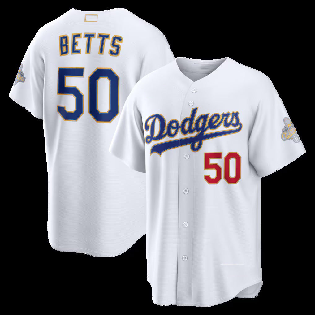 Los Angeles Dodgers #50 Mookie Betts White BUTLER 2026 Gold Collection Stadium Jersey
