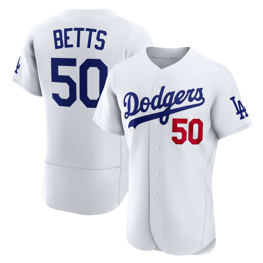 Los Angeles Dodgers #50 Mookie Betts White BUTLER Home Authentic Jersey