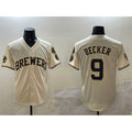 Milwaukee Brewers #9 Bob Uecker Cream BUTLER With Home Patch Stitched Jersey