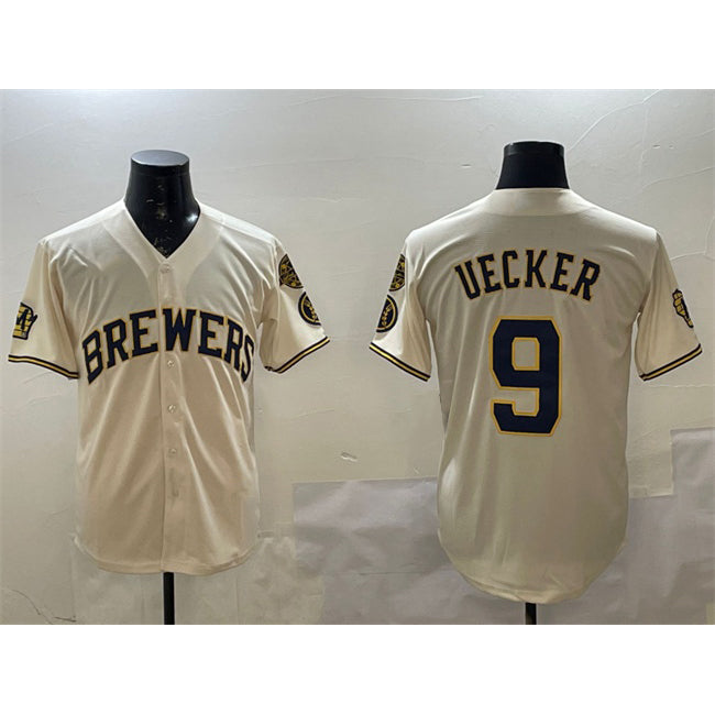 Milwaukee Brewers #9 Bob Uecker Cream BUTLER With Home Patch Stitched Jersey