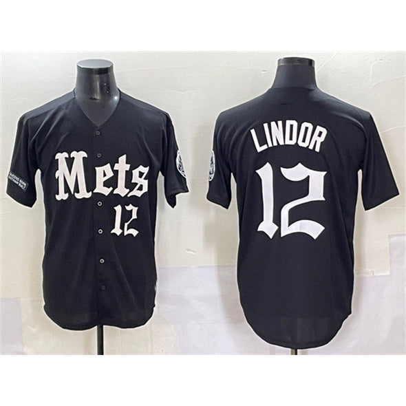 New York Mets #12 Francisco Lindor Black BUTLER 'Gotham Gothic Edition' Vapor Premier Limited Stitched Jersey
