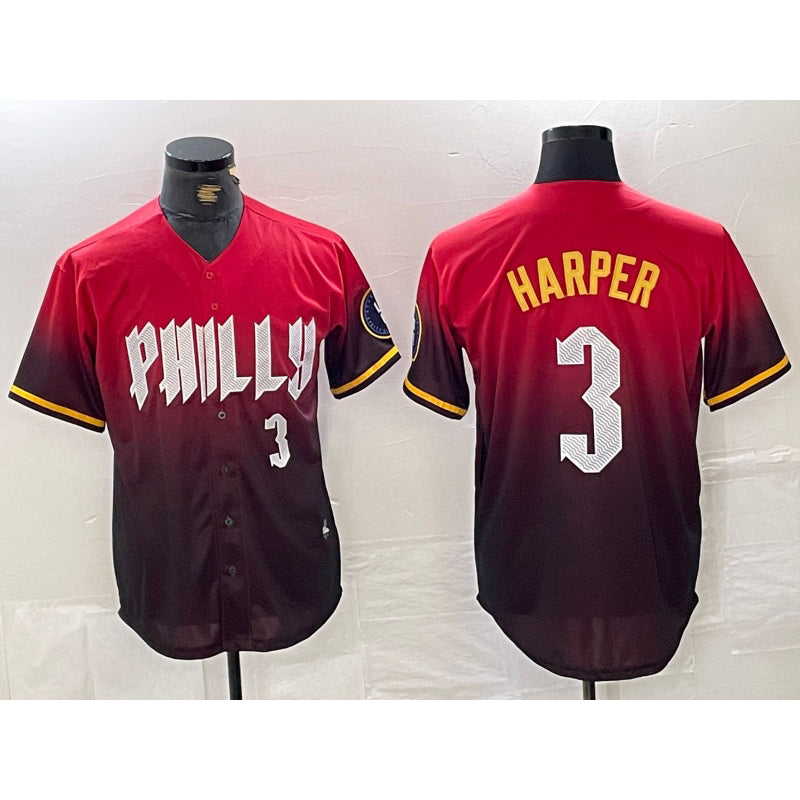Philadelphia Phillies #3 Bryce Harper Red BUTLER 2024 City Player Number Cool Base Jersey 2