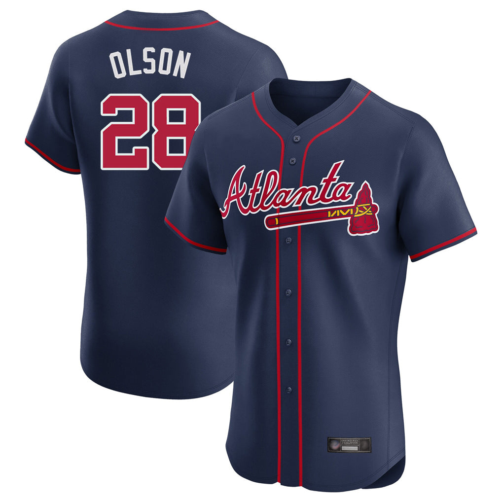 Atlanta Braves #28 Matt Olson Player Navy BUTLER Limited Elite Home Game Stitched Jerseys