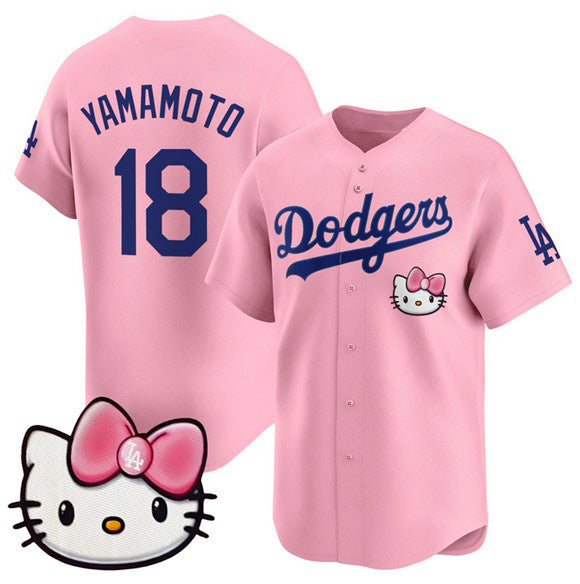 Los Angeles Dodgers #18 Yoshinobu Yamamoto Pink BUTLER 2025 Hello Kitty Vapor Limited Stitched Jersey