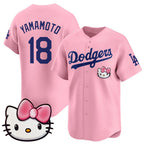 Los Angeles Dodgers #18 Yoshinobu Yamamoto Pink BUTLER 2025 Hello Kitty Vapor Limited Stitched Jersey