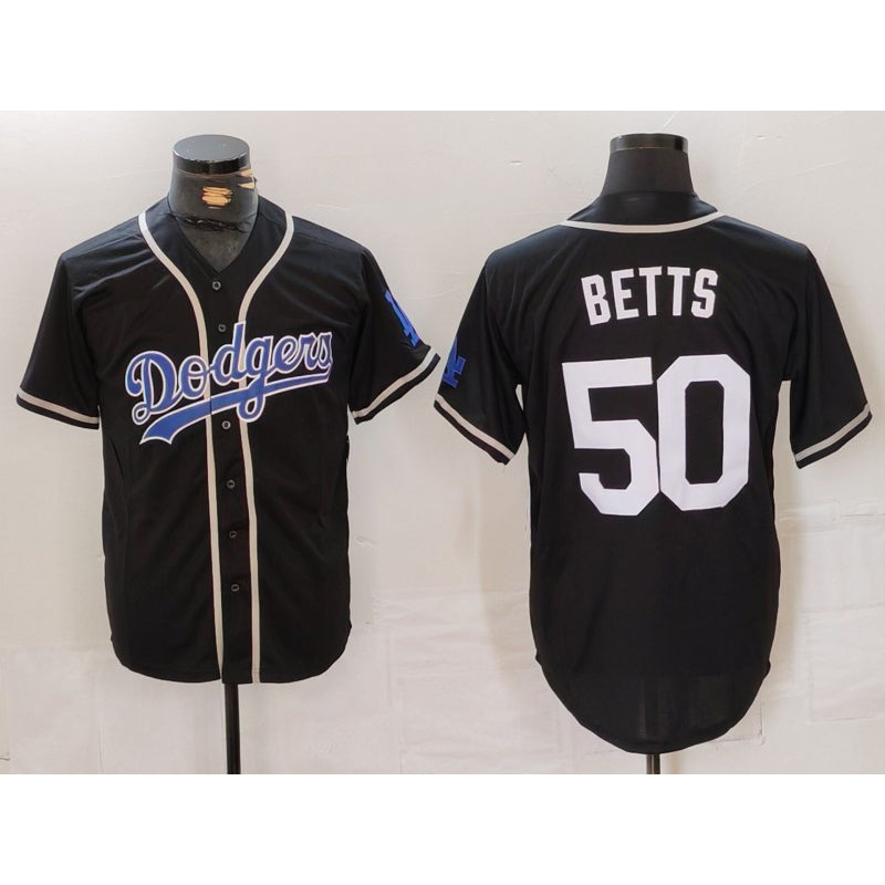 Los Angeles Dodgers #50 Mookie Betts Black White BUTLER Cool Base Stitched Jersey