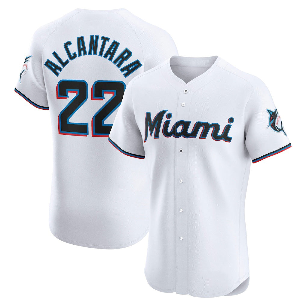 Miami Marlins #22 Sandy Alcantara White BUTLER Home Elite Jersey