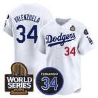 Los Angeles Dodgers #34 Toro Valenzuela White BUTLER 2024 World Series With Fernando Memorial Patch Limited Stitched Jersey