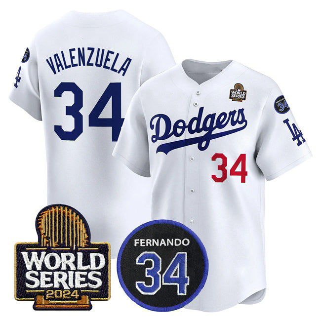 Los Angeles Dodgers #34 Toro Valenzuela White BUTLER 2024 World Series With Fernando Memorial Patch Limited Stitched Jersey