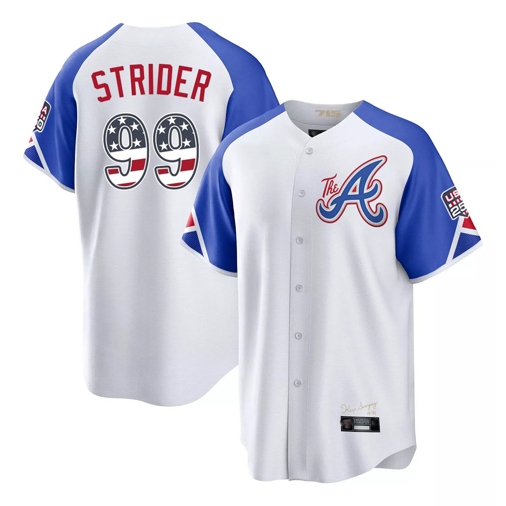 Atlanta Braves #99 Spencer Strider Player White BUTLER USA 250 Fourth Of July City Connect Home Game Stitched Jerseys