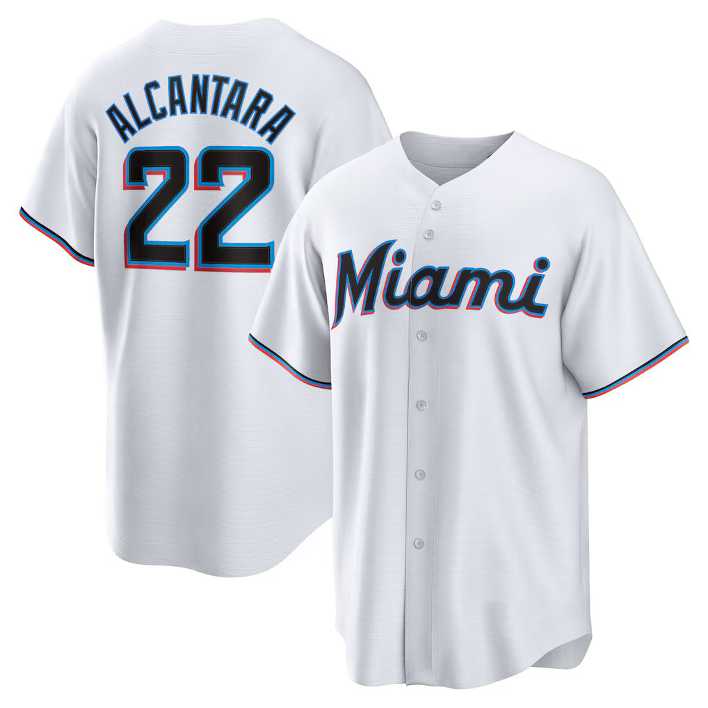 Miami Marlins #22 Sandy Alcantara White BUTLER Replica Player Jersey