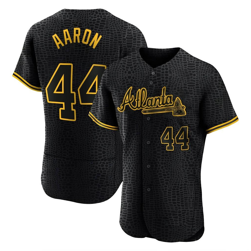 Atlanta Braves #44 Hank Aaron Player Black BUTLER Snake Skin City Limited Elite Home Game Stitched Jerseys