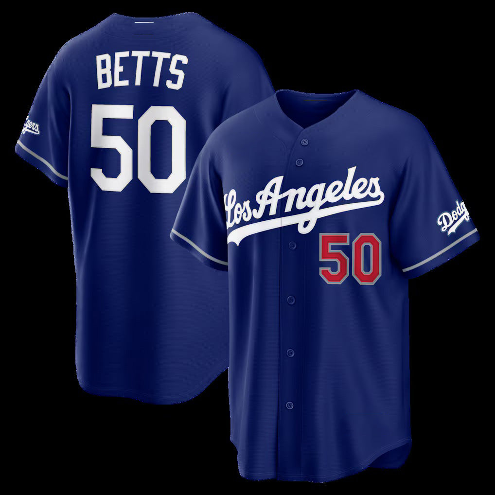 Los Angeles Dodgers #50 Mookie Betts Royal BUTLER Alternate Stadium Jersey