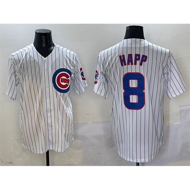 Chicago Cubs #8 Ian Happ White BUTLER Cool Base Stitched Jersey