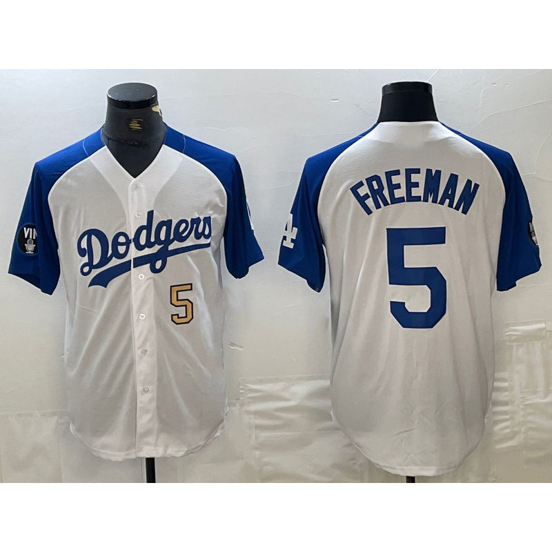 Los Angeles Dodgers #5 Freddie Freeman Number White Blue BUTLER Fashion Stitched Cool Base Limited Jersey 3