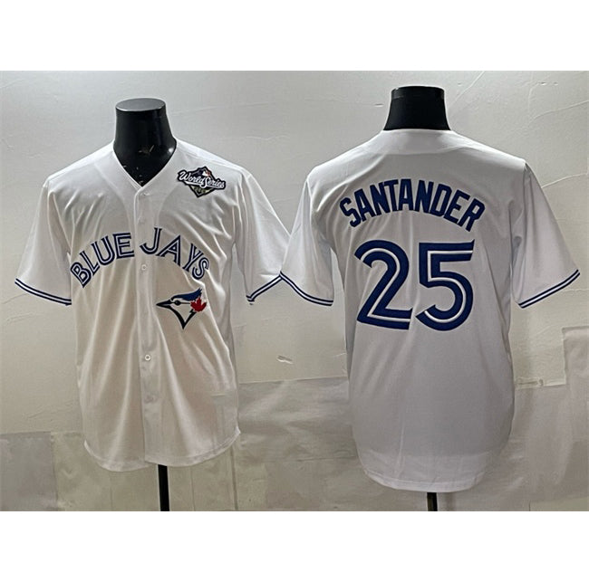 Toronto Blue Jays #25 Anthony Santander White BUTLER 2025 World Series Home Cool Base Stitched Jersey