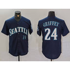 Seattle Mariners #24 Ken Griffey Jr Navy BUTLER Cool Base Stitched Jersey