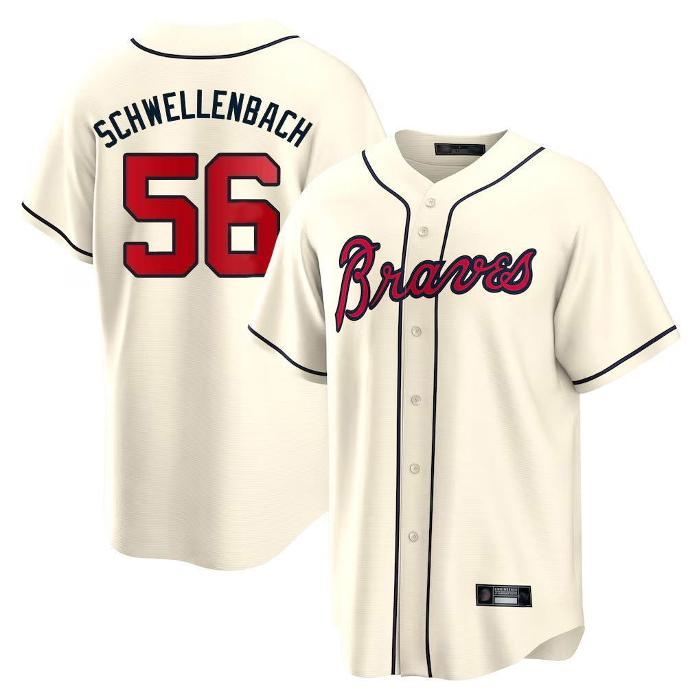 Atlanta Braves #56 Spencer Schwellenbach Player Cream BUTLER Home Game Stitched Jerseys