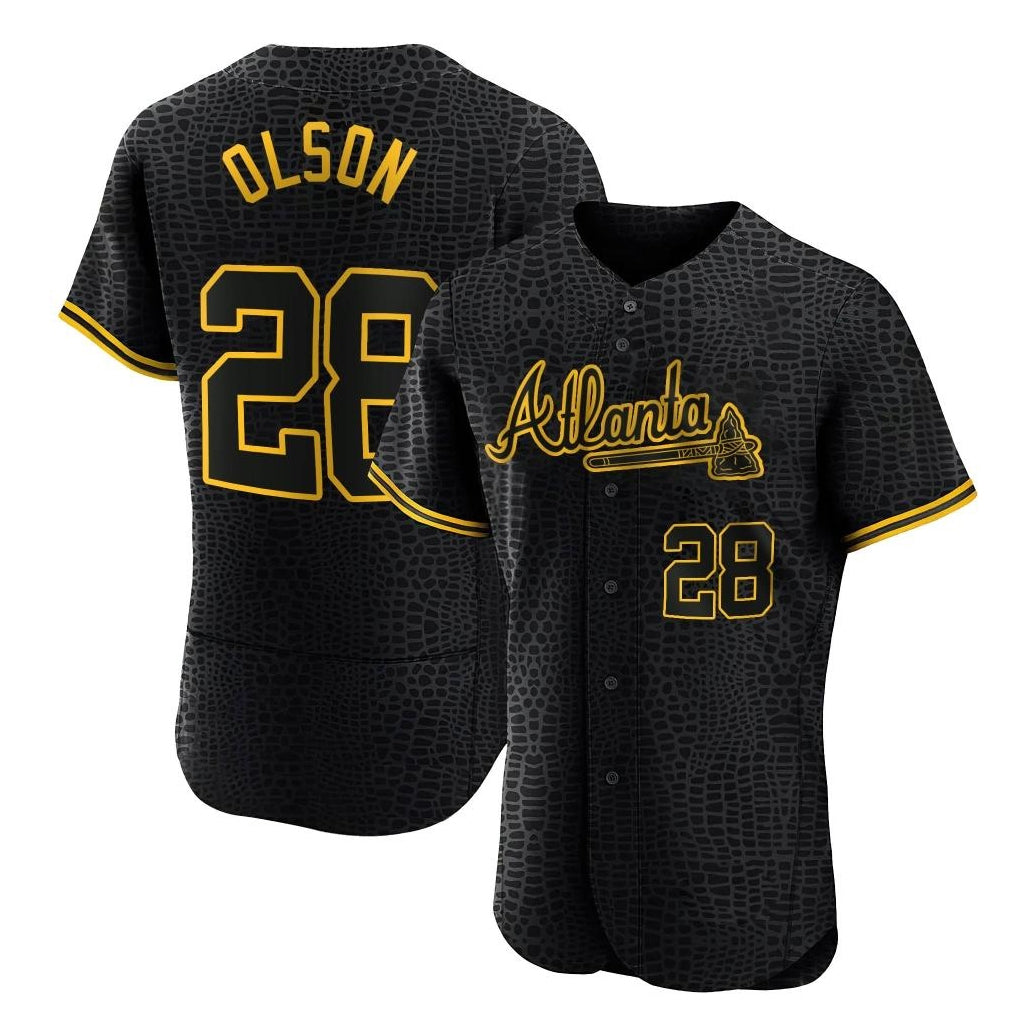 Atlanta Braves #28 Matt Olson Player Black BUTLER Snake Skin City Limited Elite Home Game Stitched Jerseys