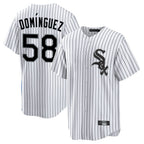 Chicago White Sox #58 Seranthony Dominguez Player White BUTLER Stripe Home Game Stitched Jerseys