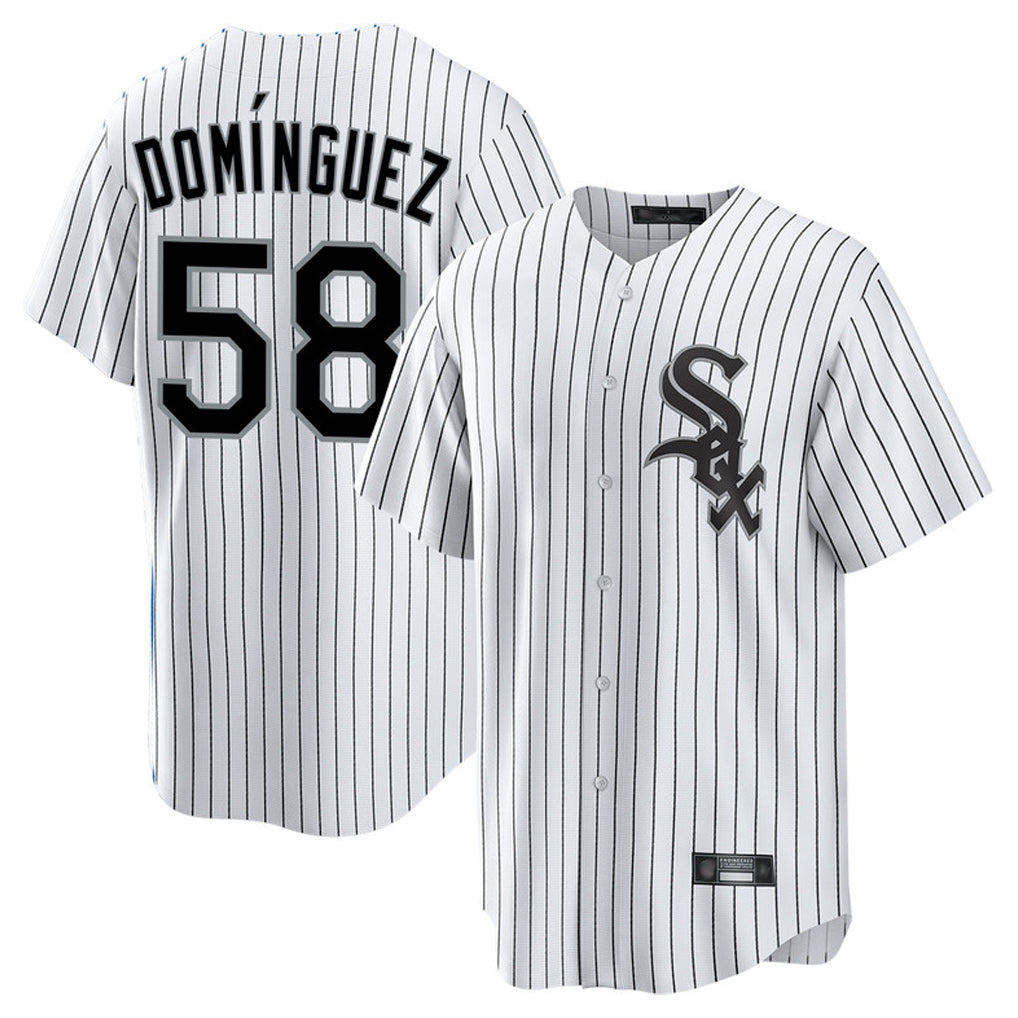 Chicago White Sox #58 Seranthony Dominguez Player White BUTLER Stripe Home Game Stitched Jerseys