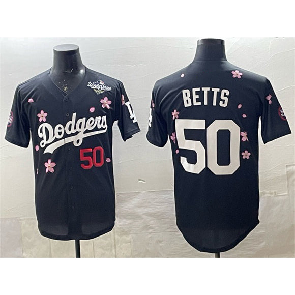 Los Angeles Dodgers #50 Mookie Betts Black BUTLER 2025 World Series Patch Tokyo Series Limited Stitched Jersey