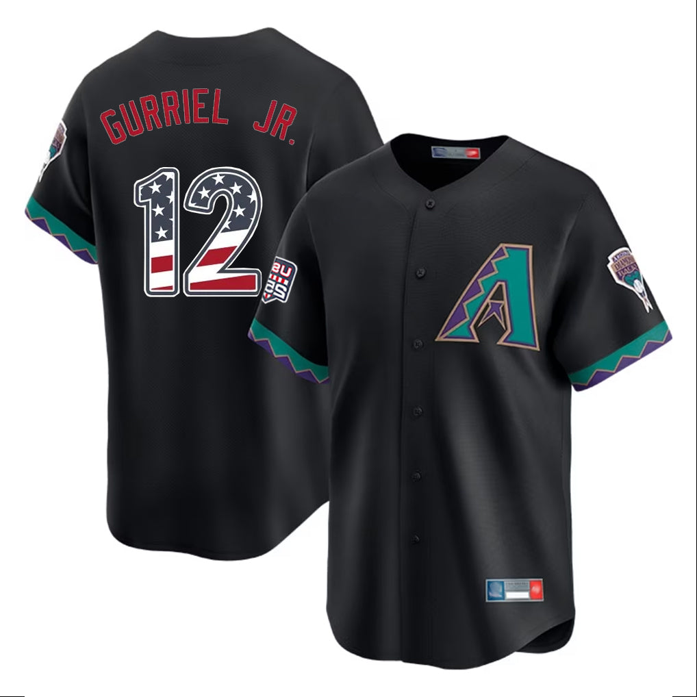 Arizona Diamondbacks #12 Lourdes Gurriel Jr Player Black BUTLER USA 250 Fourth of July Home Game Stitched Jerseys