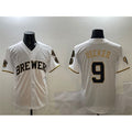 Milwaukee Brewers #9 Bob Uecker White Gold BUTLER With Home Patch Limited Stitched Jersey