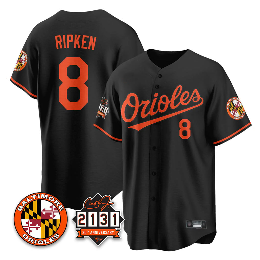 Baltimore Orioles #8 Cal Ripken Player Black BUTLER 30th Anniversary of 2131 Home Game Stitched Jerseys
