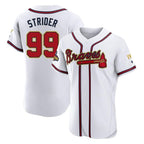 Atlanta Braves #99 Spencer Strider Player White Gold BUTLER Limited Elite Home Game Stitched Jerseys
