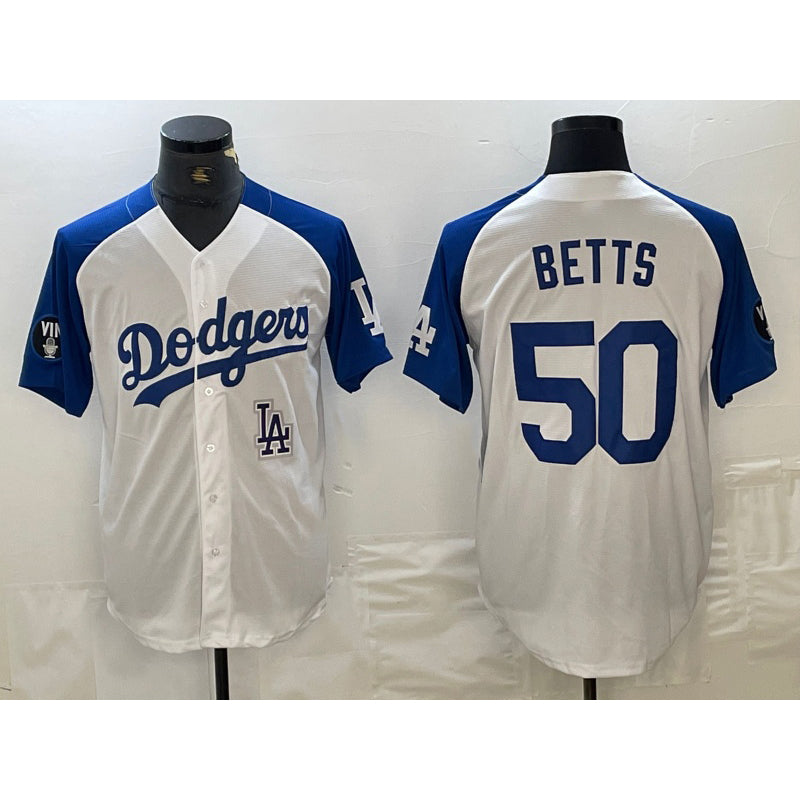 Los Angeles Dodgers #50 Mookie Betts White BUTLER Blue Fashion Stitched Cool Base Limited Jersey 2