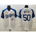 Los Angeles Dodgers #50 Mookie Betts White BUTLER Blue Fashion Stitched Cool Base Limited Jersey 2