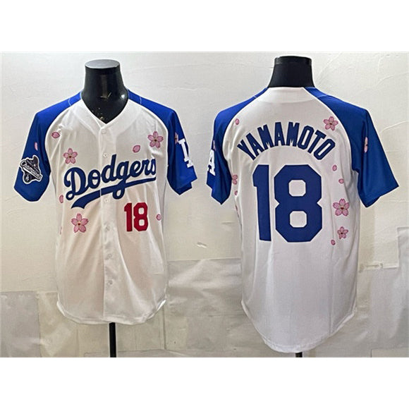 Los Angeles Dodgers #18 Yoshinobu Yamamoto White Royal BUTLER 2025 World Series Champions Patch Tokyo Series Limited Stitched Jersey