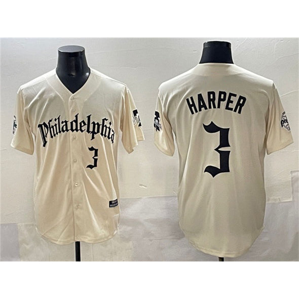 Philadelphia Phillies #3 Bryce Harper Cream BUTLER Gothic Vapor Limited Stitched Jersey