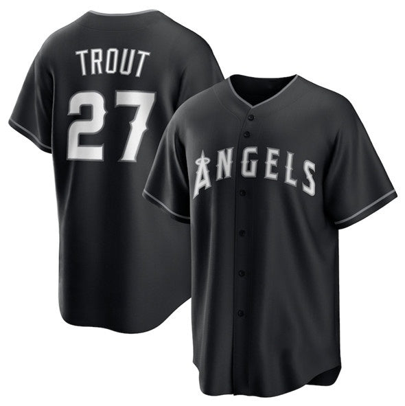 Los Angeles Angels #27 Mike Trout Black BUTLER Lights Out Limited Stitched Jersey